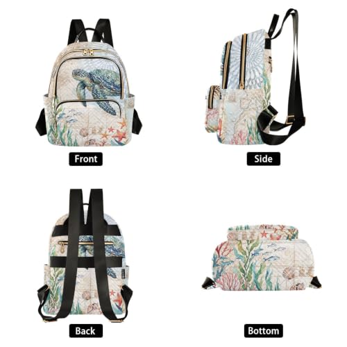 Image of Sea Turtle Quilted Backpack Purse for Women Fashion Small Backpack M | Shoulder Bag Travel Casual Daypack