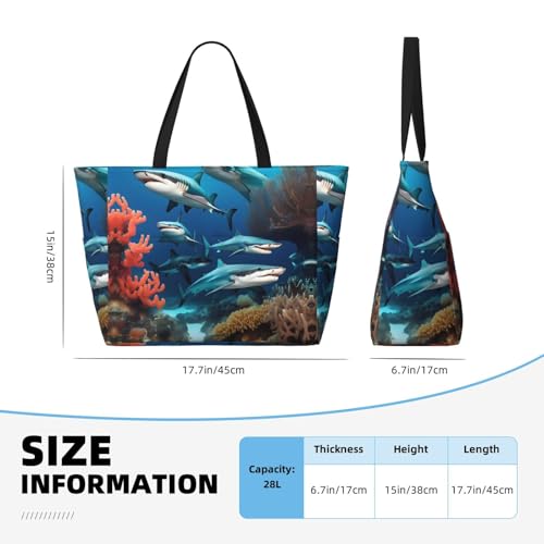 Submarine shark coral Large capacity beach bag with zipper, perfect for grocery bag pool gym travel shopping foldable beach travel bag,4