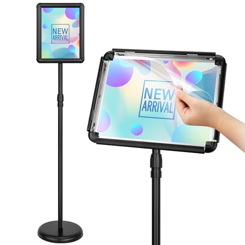 JEAWIWI 1Pcs 8.5 x 11 Inches Sign Holder Stand - Adjustable Rotatable Snap-Open Pedestal Frame for Indoor & Outdoor Displays