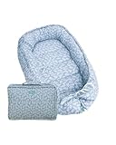 molis&co. Nido de Bebé 90 x 50 cm. Reductor de Cuna o Nido de Colecho para Bebe. Algodón. Cuna Portátil o de Viaje para recién Nacido. Blue Garden. Oeko-Tex 100.