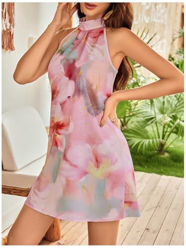 Image of Floerns Women's Sleeveless Floral Print Sundress Halter Neck A Line Short Dress
