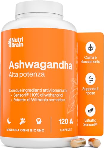 Ashwagandha ad alta potenza. Adattogeno e Nootropo con Sensoril® (10% Withanolidi) | Sonno Profondo, Benessere Generale, Energia, Concentrazione | 4 mesi | 2 Volte Più Concentrato del KSM-66