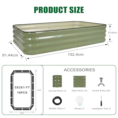 INNO STAGE Verstellbares Hochbeet, 152 cm, Metall-Pflanzkästen für den Außenbereich, für den Anbau von Gemüse, Kräutern, Blumen, Stahlpflanzen, Hochbeet, (Olivgrün, 5FTX3FTX1FT 2pack)