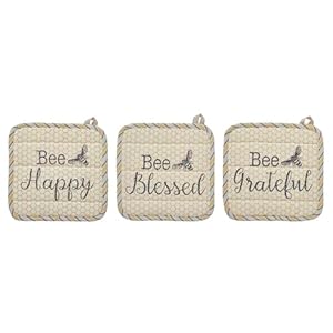  VHC-Brands-Cotton-Pot-Holder-Set-of-3-Heat-Resistant-Kitchen-Potholders-Buzzy-Bees-Collection-Square-8x8-Vintage-Yellow