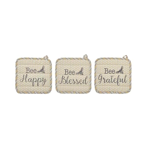   VHC-Brands-Cotton-Pot-Holder-Set-of-3-Heat-Resistant-Kitchen-Potholders-Buzzy-Bees-Collection-Square-8x8-Vintage-Yellow