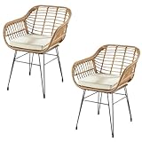 Kobolo Esszimmerstuhl Retro, 2er Set, 59x62x82 cm, braun, Gartenstuhl, Metallstuhl im Retro-Look mit Kissen, stilvoll & bequem für den In- & Outdoorbereich