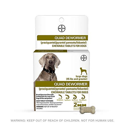 Bayer 136mg Large 45 lb + Dog 2 Count Quad Chewable Dewormer, 45