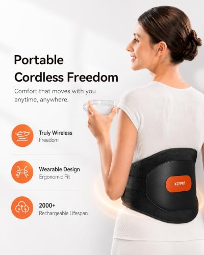 Image of IKEEPFIT Portable Heating Pad for Back, FSA Eligible HSA, Cordless Heat Belt with Massager for Lower Back Pain Relief, Battery Powered 8000 mAh Rechargeable, MAXwarm 3.0, Gift for Women Men 90-310 lb