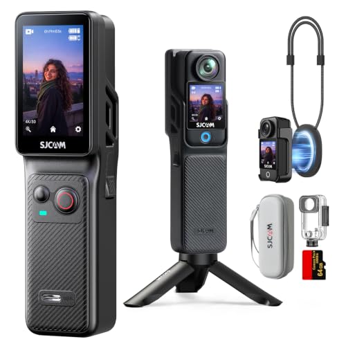 SJCAM C400 4K Travel Vlogging Camera with 64GB Card 7H Recording Wearable Body Camera for POV Vlogs Creators 6-Axis Stabilizer & 2.29 RotableTouch Screen 30M Underwater User-Friendly for Beginners