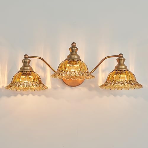 Image of XIEDUN Tea Glass 3 Light Vanity Light Colored Glass Bathroom Light Fixture Vanity Lighting Fixtures