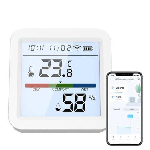 Irfora Tuya ZigBee Testeur de Température et d'Humidité, Éclairage de Fond LCD, Application Téléphone Portable, Télécommande, Connexion Intelligente,...
