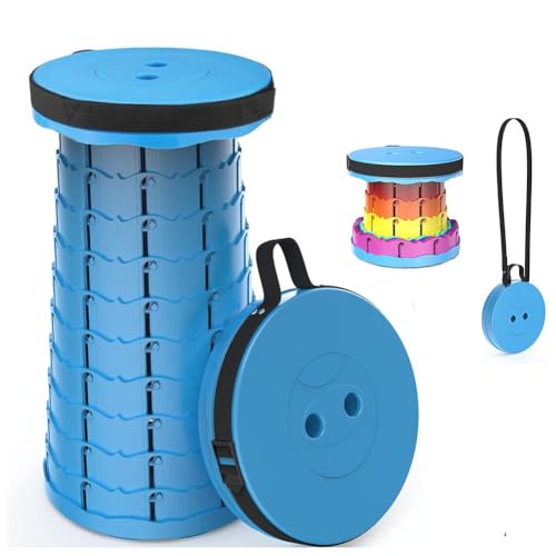 WESAPPINC Upgraded Collapsible Stool, Lightweight & Sturdy,Max 400lbs Portable Retractable Telescoping Stool Foldable Camping Stool for Adults Outdoor Hiking Garden BBQ Fishing (Blue)