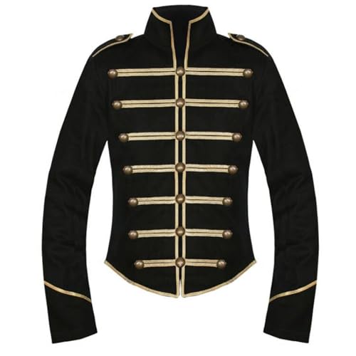 Generisch Chaqueta Steampunk para hombre con cuello alto y bordado, chaqueta de baterista estilo trinchera, para cosplay, carnaval, fiestas de disfraces y conciertos, Negro , XL