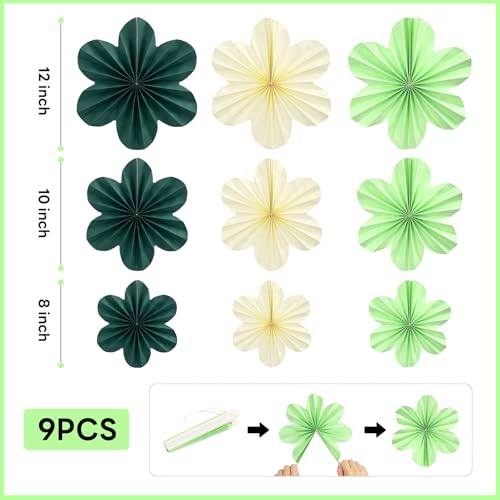 Image of Sage Green Birthday Decoration Green Plant Party Decorations Set | with Hanging Paper Flowers Tassel Garland and Swirls Sage Green Party Decoration for Women Girls Classroom Party Decor