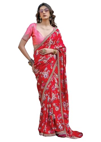 Saree floral en viscose Dola pour mariage et grandes réceptions 11246