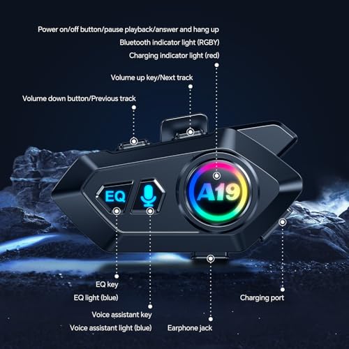 Image of Motorcycle Helmet Bluetooth Headset, Outdoor Wireless Bluetooth 5.4 Headphone Speakers Noise Cancellation Intercom Communication Systems with IPX6 Waterproof /Strong Bass
