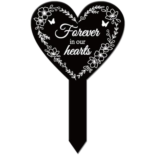 GLOBLELAND Estaca de jardín con forma de corazón con forma de mariposa, para cementerio, acrílico, estaca de tumba, impermeable, para jardín, tumba, patio, tumba, cementerio