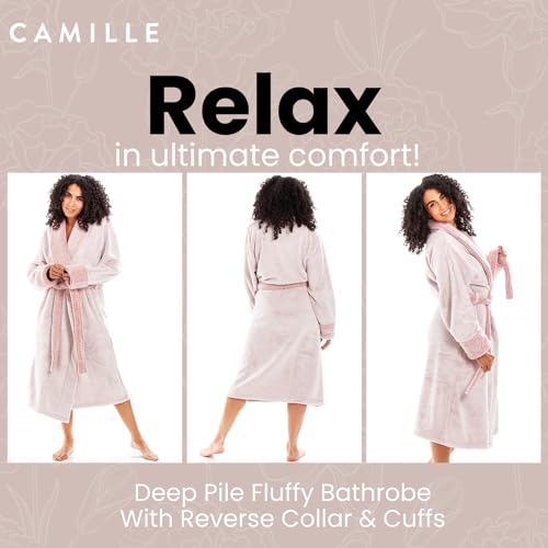 Camille Women's Fleece Dressing Gown - Super Soft Deep Pile Long-Sleeve Dressing Gowns For Women Uk With Belted Waist And Front Pockets Pink 10-12 - 4