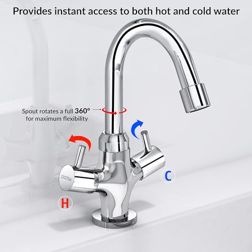 Image of Plantex Pure Brass Basin Sink Mixer Tap Hot and Cold /Mixer Tap for Bathroom /Wash Basin Tap with Teflon Tape -7 Year Warranty By Plantex (ICO-909-Chrome)