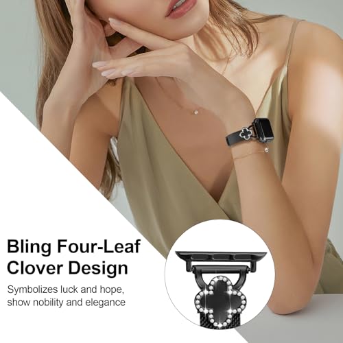 Joyozy Slim Metal Band Compatible with Apple Watch Band 38mm 40mm 41mm 42mm 44mm 45mm 46mm 49mm Skinny Magnetic Strap with Bling Charms, Cute Stainless Steel Band, Dressy Thin iWatch Bracelet for Women