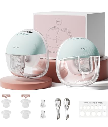 NCVI Wearable Breast Pump Hands Free, Portable Electric Breastfeeding Pump with 1400mAh Battery, Quiet Operation, Smart LED Display, 4 Modes & 9 Levels, 19/21/24mm Flanges, 2 Pack
