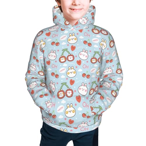 Cute Rabbit with Cherry Kid Hoodies Boys Sweatshirts Girls Pullover with Pocket3