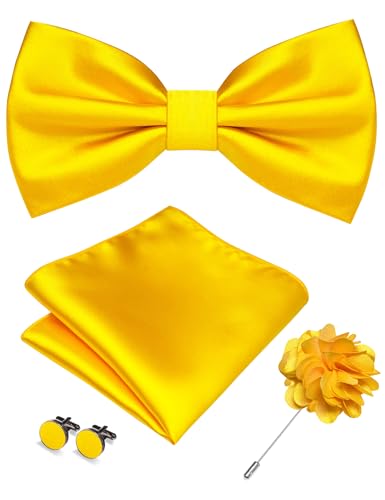 Image of RBOCOTT Solid Color Bow Tie and Pocket Square with Lapel Pin Cufflinks Set 4PCS