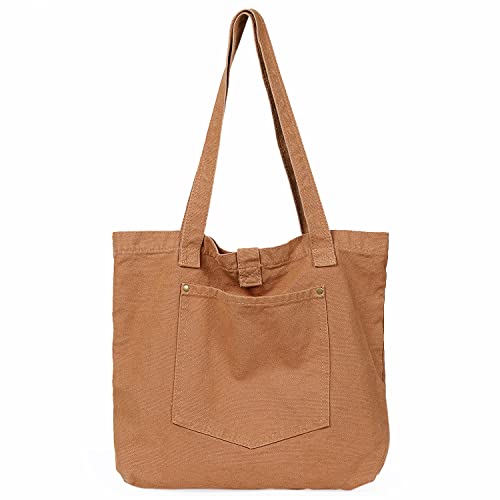 Etercycle Sac à main en toile pour femme - Sac à bandoulière - Grande capacité - Pour le travail, l'école, le shopping - Décontracté - Marron Cover