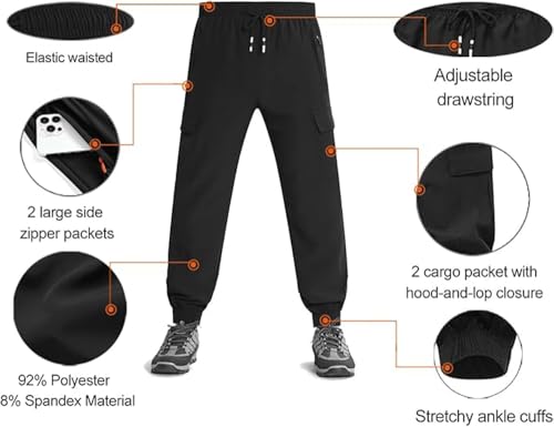 Image of Boys Cargo Joggers Pants Outdoor Youth Quick Dry Hiking Pants Lightweight Athletic Pants with Zipper Pockets