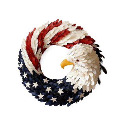 Patriotic Wreaths - Red White Blue Garland for Seasonal Display | Star Stripe Hanging Circle with Lightweight Ribbon Craft & Festive Color Accent for Door Style, Porch, Window Frame and Wall Decor
