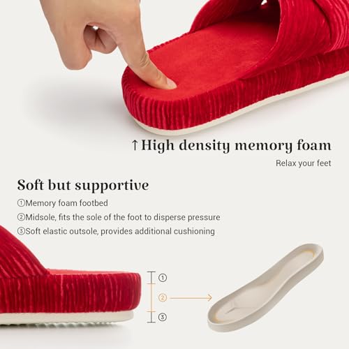 Image of Chantomoo Slippers for Women Memory Foam House Bedroom Corduroy Bow Crossbands Slipper Shoes Comfy Trendy Gift Slippers