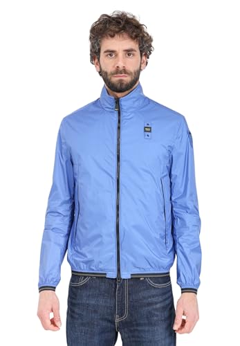 BLAUER Blauer Giacca a vento blu da uomo con patch logo sulla manica L