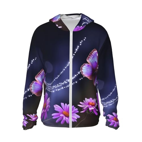Chemise de soleil homme à capuche veste anti-UV violette pour plage et rando