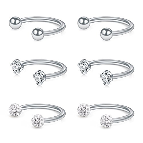 VF VFUN 16G(1.2mm) Boule Piercing Anneaux Nez Sourcils Piercing de Lèvre Oreille Cartilage Tragus Helix Labret Acier Chirurgical 6 Pièces Cover