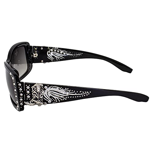 Rodeo Queen 2 Pairs of Fashion & Studded Sunglasses for Women Black Frame w/Metal Accent Piece Bling Rhinestones & Smoke Gradient Lenses3