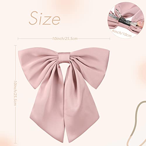 2Pcs Big Satin Hair Bows For Women Girls 10 Inch Barrette Hair Clip Long Pink Blue Silk Ribbon Bride Wedding Bows French Style Hair Accessories (Pink+Blue) #TOP2