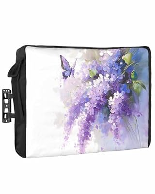 DecorLovee Outdoor TV Cover 80 to 85 Inches Weatherproof & Waterproof, Lavender Outdoor TV Enclosure with Remote Control Pocket, Watercolor Purple White Floral Botanical Butterfly TV Screen Protectors