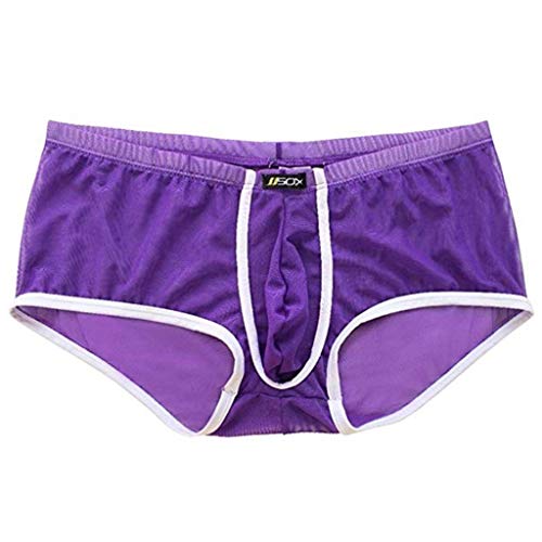 YiZYiF Men's Sexy Soft Underwear Sheer Transparent Brief Boxer Trunks Panty Purple Medium