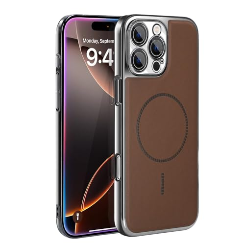 Étui de téléphone magnétique en cuir marron pour iPhone 14 Plus et 13, protection photo active