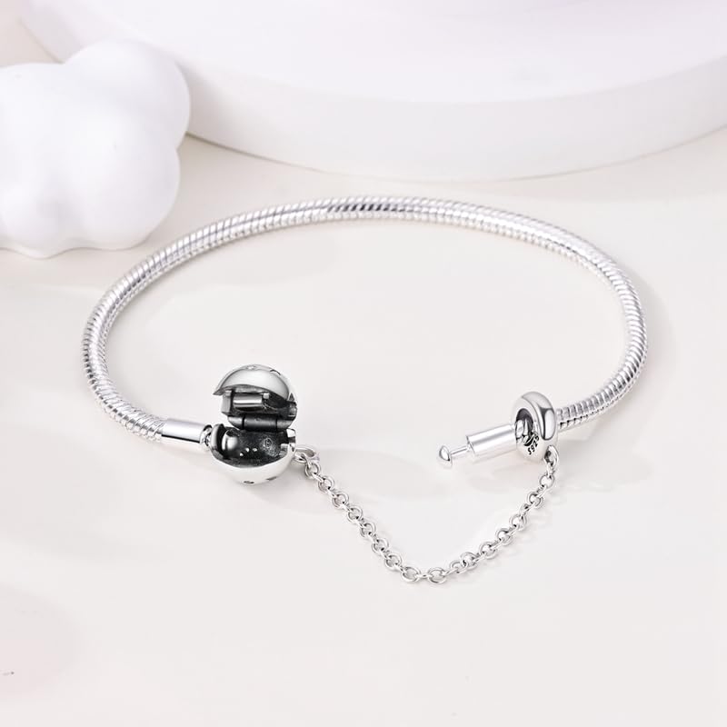 Image of 925 Sterling Silver Snake Chain Bracelets Fit Pandora Charms,Heart Clasp Bracelets Perfect For Any Glamour Gift for Women with 5 A Cubic Zirconia