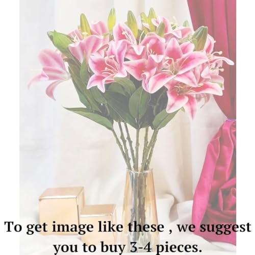 Image of SATYAM KRAFT 1 Pcs with (3 Head) Lily Artificial Flowers Sticks for Home Decor, Bedroom, Living Room, Table, Balcony, Office, Wedding, Pooja, Anniversary Decorations (Purple) (Without Vase Pot)