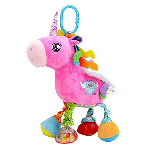 D-Kingchy Baby Car Stroller Rattle Toy, Hanging Stuffed Animal Plush Ring, Newborn Crib Bed Around Toy With Sound And Handle For 0-3 Years Old (Unicorn) #TOP2
