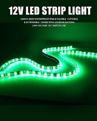 Image of Car Led Strip Lights 24 inch Connectable Green 12V Led Light Strip for Cars Golf Cart Boat Marine Motorcycle Waterproof Strip, 4Pack