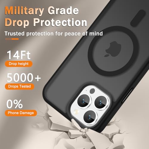 Image of YENAPOON for iPhone 14 Pro Max Case, Matte Magnetic Phone Cover [with 1 Screen Protector] [Support for MagSafe] [Shockproof Military Grade Protection] Translucent Frosted Back, Black