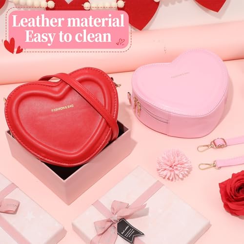 2 Pcs Valentine Crossbody Purse for Women Girls Small Crossbody Bag Heart Shaped Gift Phone Wallet Cute Holiday Handbags Ladies Shoulder Bag for Valentine Gift Red and Pink4