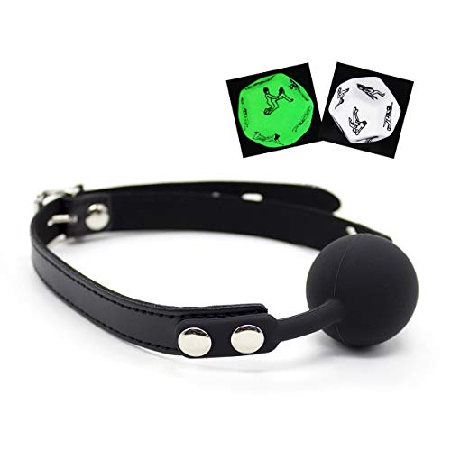 Correas fijas de cuero con bola de boca, seguras y cómodas, incluyendo 2 dados gratis (negro)