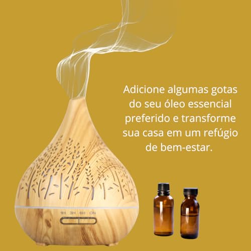 Difusor Umidificador Ultrassônico 400ml Com LED 7 Cores E Controle Remoto Para Aromaterapia Relaxant