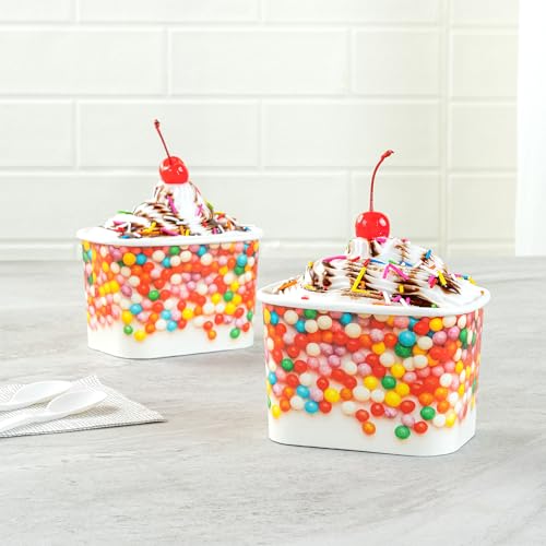 Image of Restaurantware Paper Cups 200 Count 12 Ounce Square Disposable Ice Cream Containers, Leak-Resistant Paper Dessert To Go Cups, Hot And Cold Food, Durable Round Sprinkles Design, Lids Sold Separately