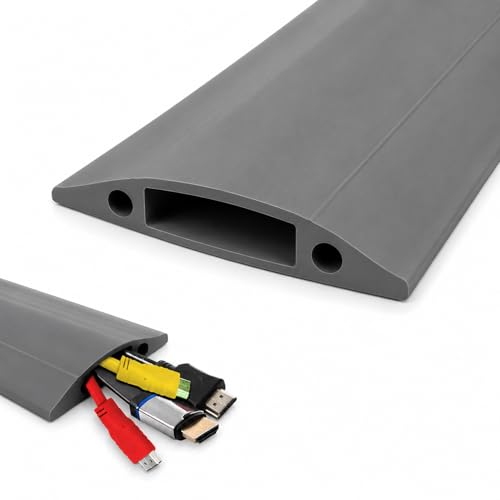 Image of On1shelf® Grey PVC Floor Cable Protector Cover 1M Heavy Duty Linkable Cable Ramp for Floor Wires Extension Leads and Office Cable Management 30mm x 10mm Anti Trip Cable Cover