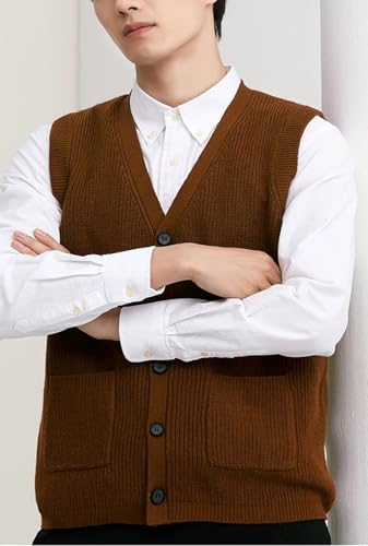 Men’S Solid Thick Thermal Knitted Sweater Vest with Pockets Slim Fit V-Neck Sleeveless Button Down Cardigan4